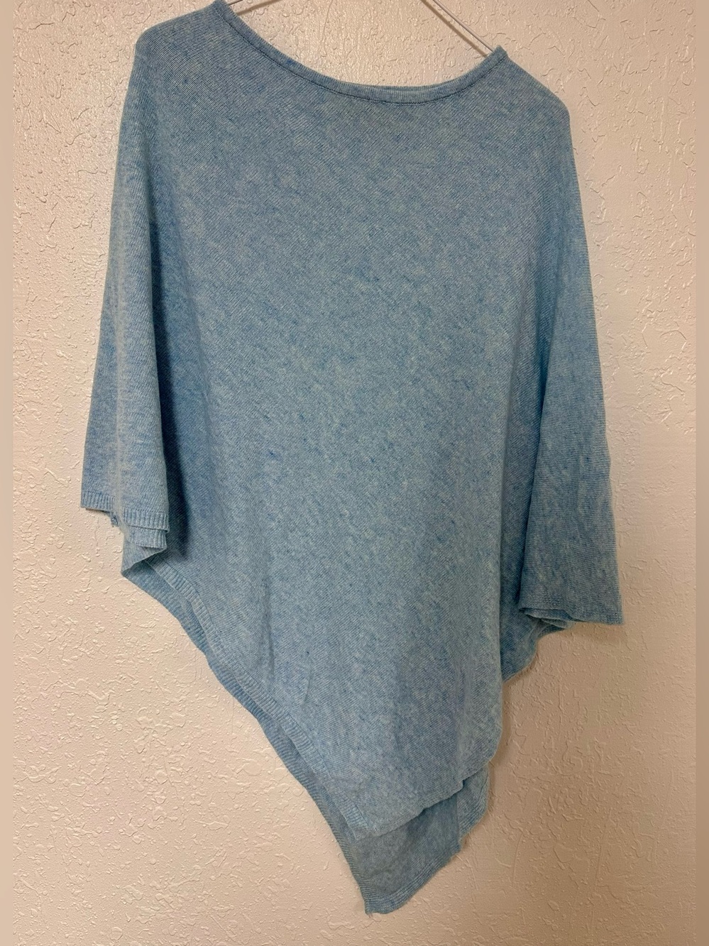 Made In Italy Wool Cashmere Blend Asymmetrical Poncho Cape Knit Light Blue OS